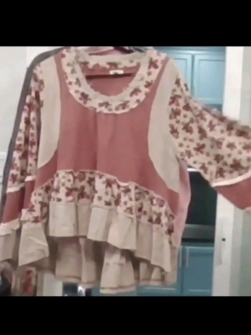 POL Mauve and Ivory waffle Floral Patchwork Peasant Top in Rust and Cream - Picture 2 of 3
